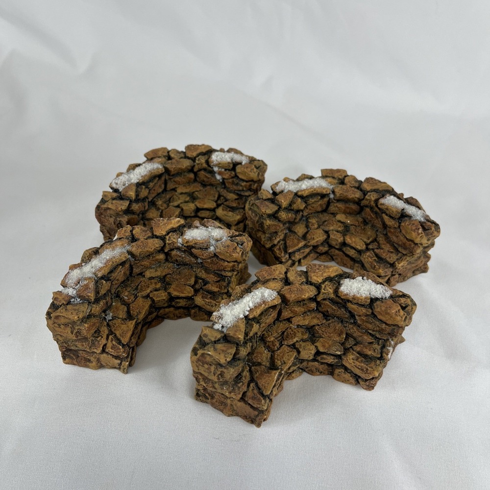 Dept 56 Village Accessories Stone‎ Curved Wall Bench Set of 4